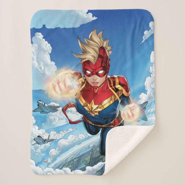 Captain Marvel Flying With Jets Sherpa Blanket (Front)