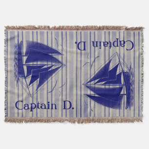 Captain monogram boy's room nautical throw blanket