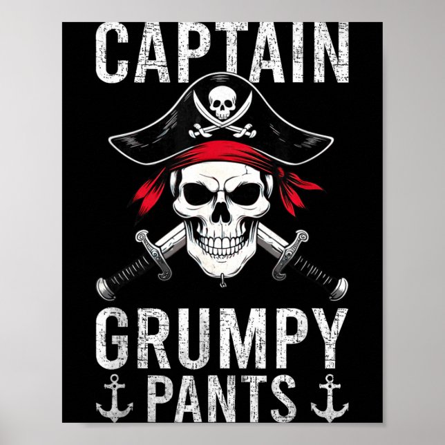Captain Mpy Pants Rate Humor Skull Graphic  Poster (Front)
