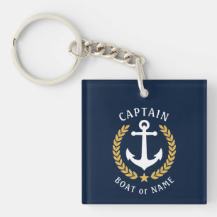 Captain Name Anchor Gold Laurel Picture Back Blue Keychain