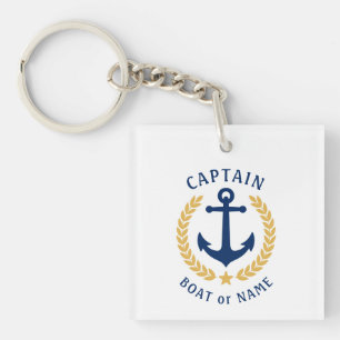 Captain Name Anchor Gold Laurel Picture Back White Keychain