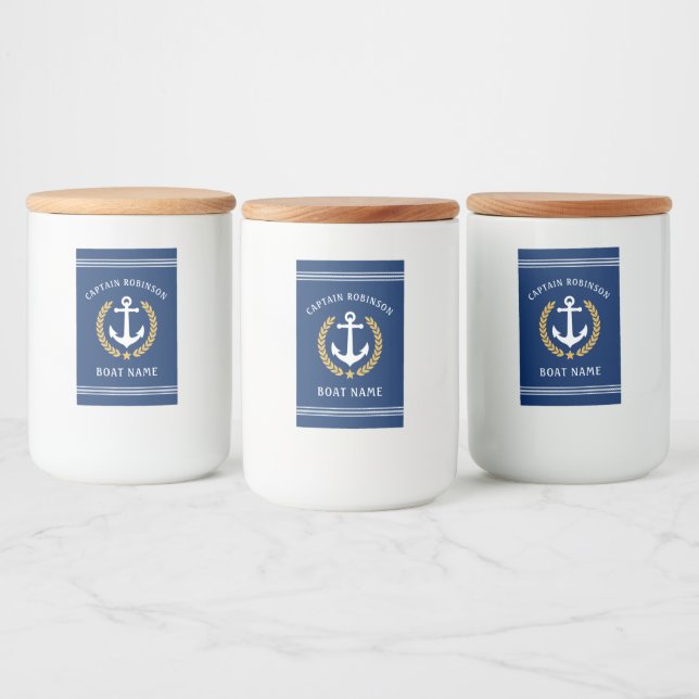 Captain Name And Boat Anchor Gold Laurel Food Label (Bottles)