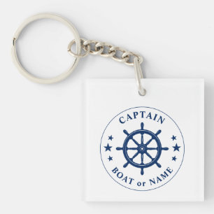 Captain Name Boat Wheel Helm Stars Photo Back Wt Keychain