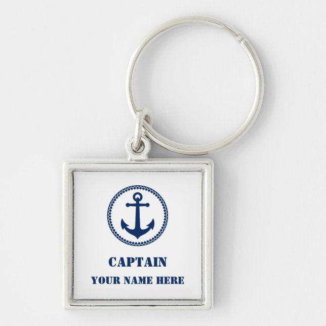 Captain Name or Boat Name Nautical Sea Anchor Keychain (Front)