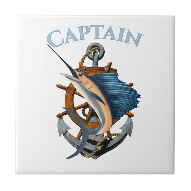 Captain Nautical Anchor Deep Sea Fishing Tile (Front)