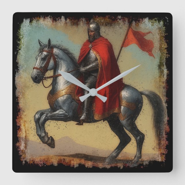 Captain of the Guard Knight and Horse Square Wall Clock (Front)
