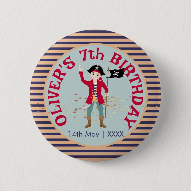 Captain of the Pirate Ship Birthday Party 2 Inch Round Button (Front)