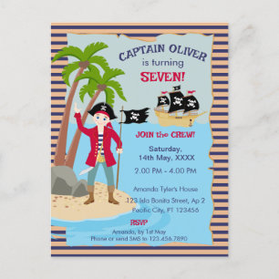 Captain of the Pirate Ship Birthday Party Invitation Postcard