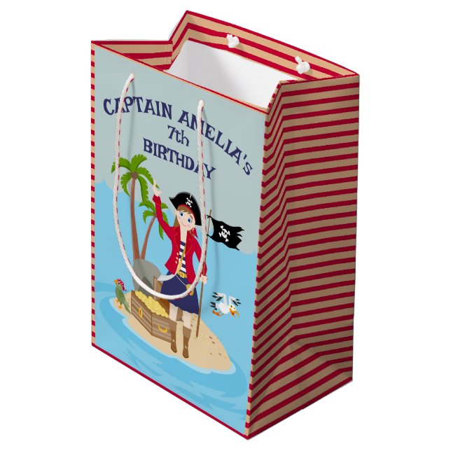 Captain of the Pirate Ship Birthday Party Medium Gift Bag (Back Angled)