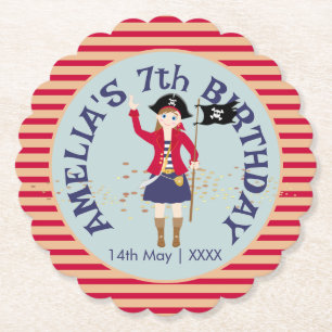 Captain of the Pirate Ship Birthday Party Paper Coaster