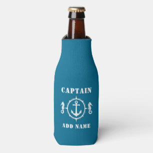 Captain or Boat Name Anchor Seahorse Aqua Blue Bottle Cooler