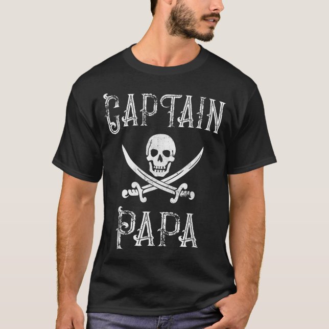 Captain Papa Personalized Pirate Pontoon T-Shirt (Front)