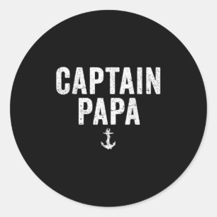 Captain Papa Pontoon Boat Lake Fishing Boating Sai Classic Round Sticker