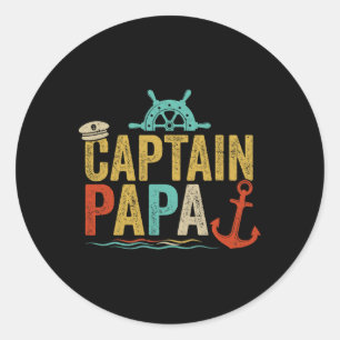 Captain Papa Pontoon Lake Sailor Fishing Boating F Classic Round Sticker