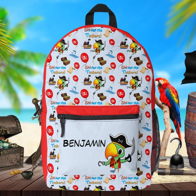 Captain Parrot Treasure Pirate Personalized Printed Backpack (Creator Uploaded)