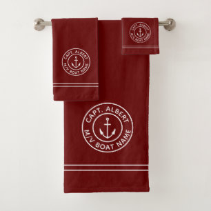 Captain Personalized Anchor Logo Maroon Towel Set