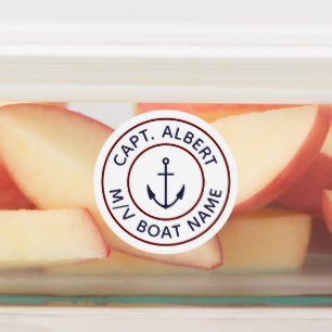 Captain Personalized Blue Anchor Logo Round Labels