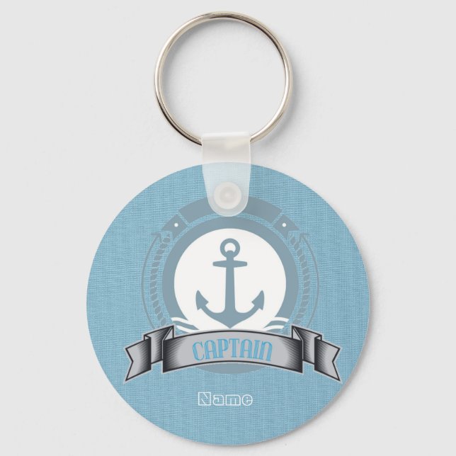 CAPTAIN personalized boat sailing nautical emblem Keychain (Front)