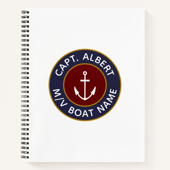 Captain Personalized Maroon Anchor Logo Notebook (Front)