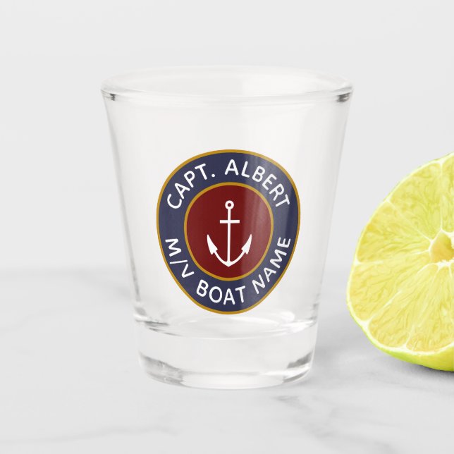 Captain Personalized Maroon Anchor Logo Shot Glass (Front)