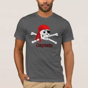 Captain Pirate Skull & Bones Mens Black T-shirt
