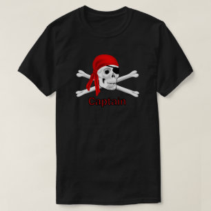 Captain Pirate Skull & Crossbones Mens T-shirt Blk