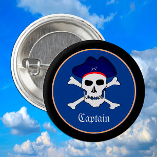 Captain, Pirates Flag & Skull in Hat party boys 1 Inch Round Button