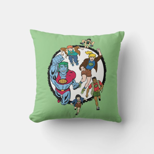 Captain Planet and the Planeteers Circle Graphic Throw Pillow (Front)