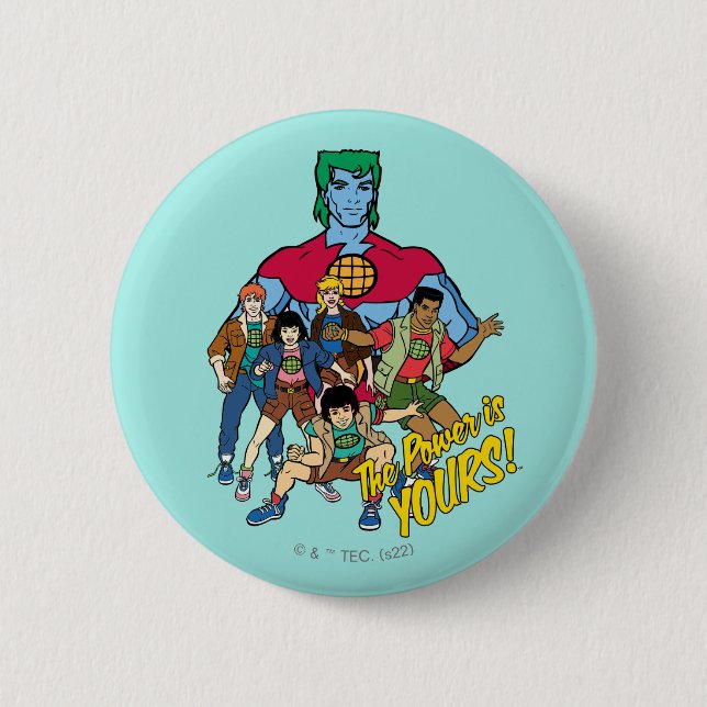Captain Planet Group Graphic - The Power Is Yours! 2 Inch Round Button (Front)