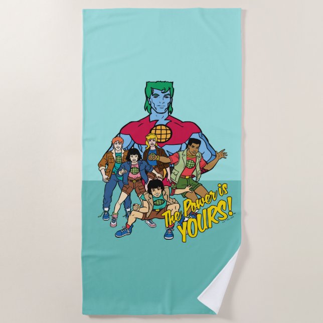 Captain Planet Group Graphic - The Power Is Yours! Beach Towel (Front)