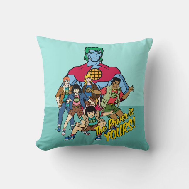 Captain Planet Group Graphic - The Power Is Yours! Throw Pillow (Front)