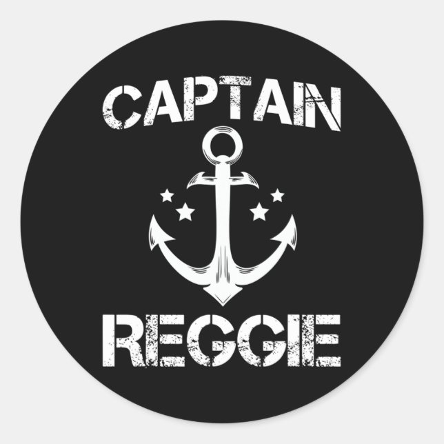 Captain Reggie Funny Birthday Personalized Name Bo Classic Round Sticker (Front)