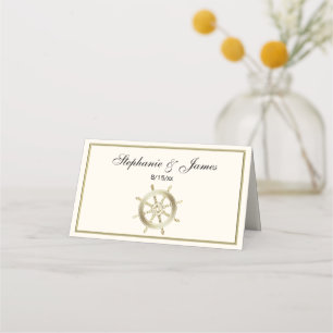 Captain’s Wheel / Ship’s Wheel Faux Gold Ivory Place Card