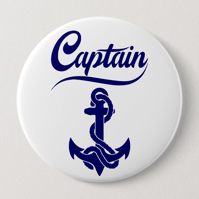 Captain Sailboat Anchor Nautical Design 4 Inch Round Button (Front)