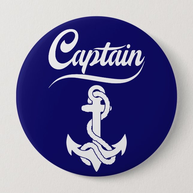 Captain Sailboat Anchor Nautical Design 4 Inch Round Button (Front)
