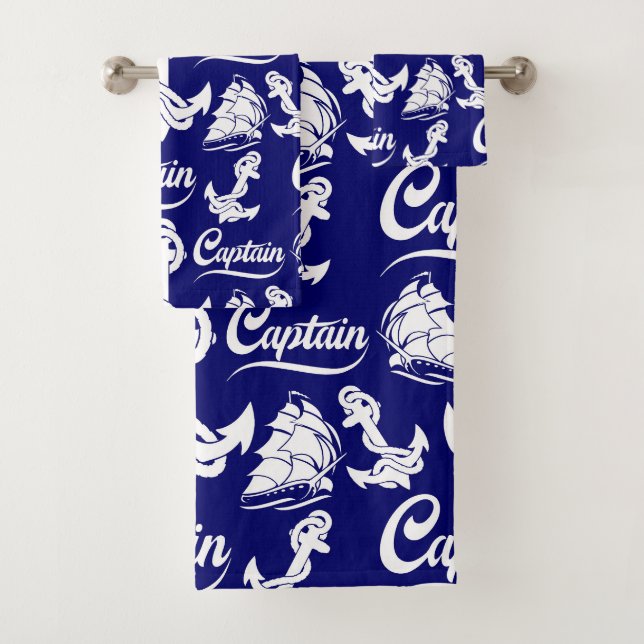Captain Sailboat Anchor Nautical Design Bath Towel Set (Insitu)