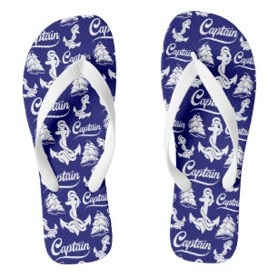 Captain Sailboat Anchor Nautical Design Flip Flops