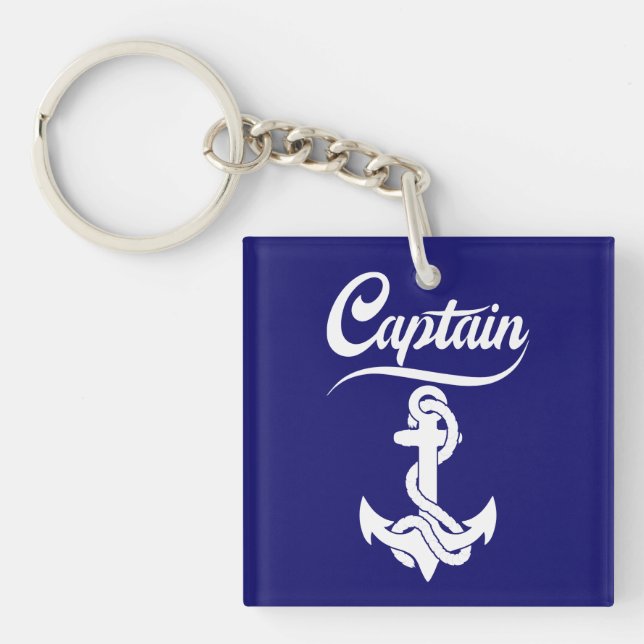 Captain Sailboat Anchor Nautical Design Keychain (Front)