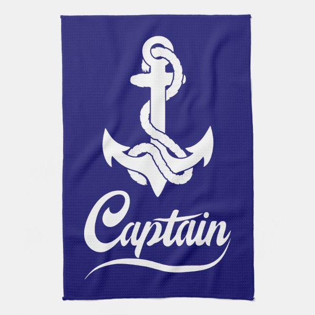 Captain Sailboat Anchor Nautical Design Kitchen Towel (Vertical)