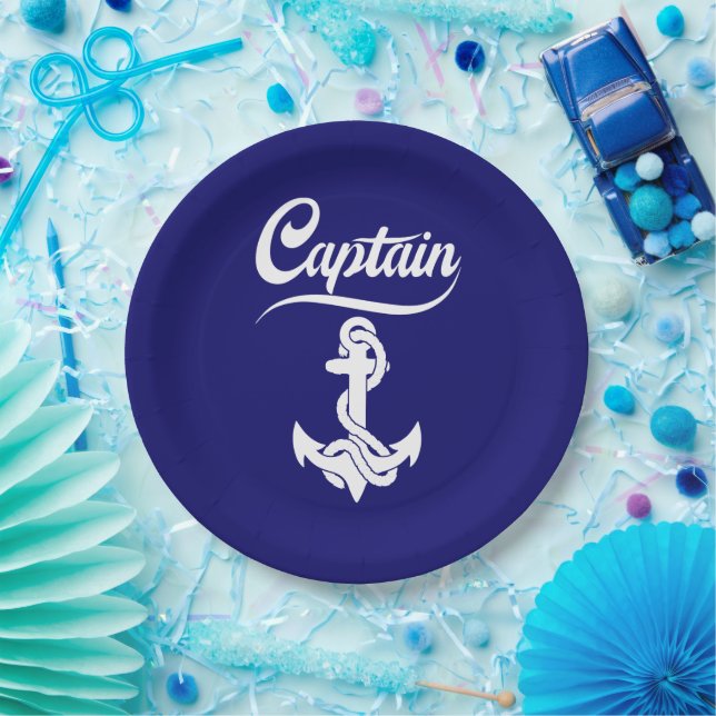 Captain Sailboat Anchor Nautical Design Paper Plate (Party)