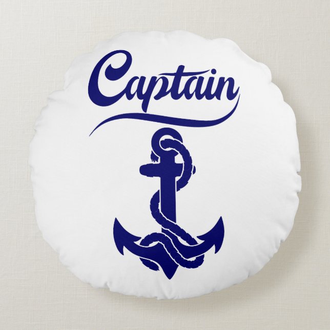 Captain Sailboat Anchor Nautical Design Round Pillow (Front)