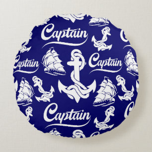 Captain Sailboat Anchor Nautical Design Round Pillow
