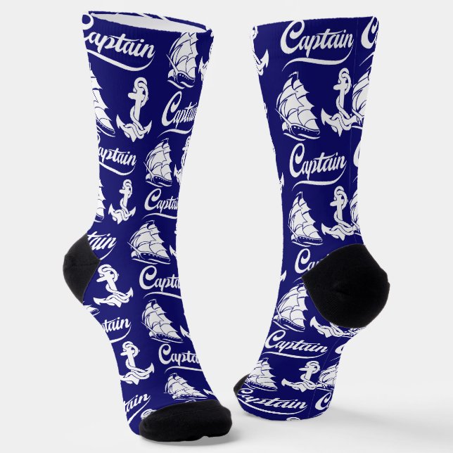 Captain Sailboat Anchor Nautical Design Socks (Angled)