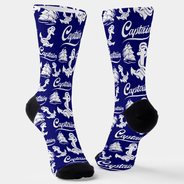 Captain Sailboat Anchor Nautical Design Socks (Angled)
