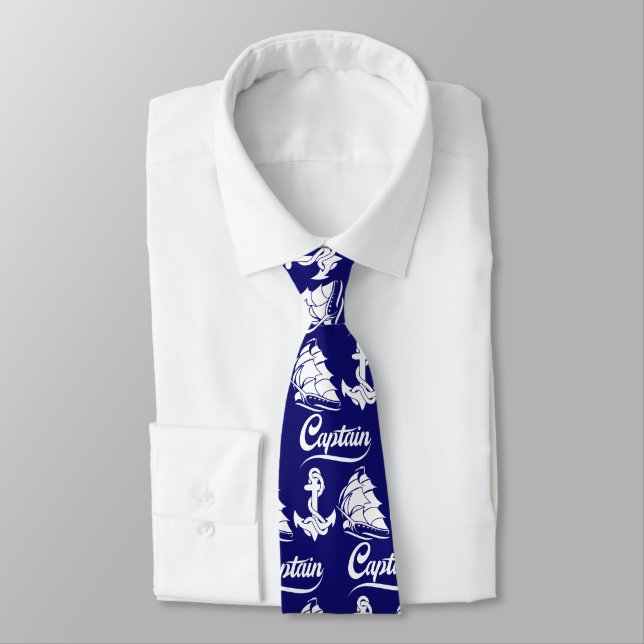 Captain Sailboat Anchor Nautical Design Tie (Tied)