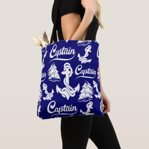 Captain Sailboat Anchor Nautical Design Tote Bag