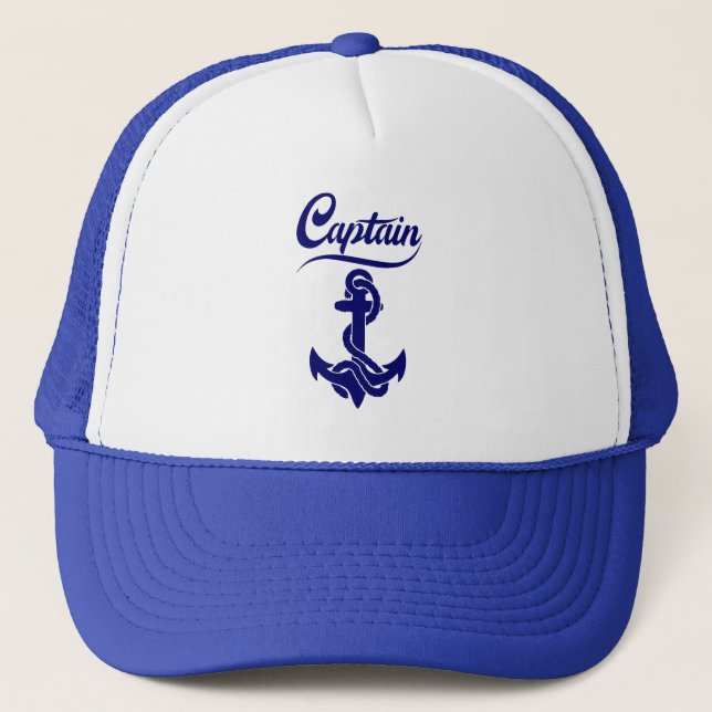 Captain Sailboat Anchor Nautical Design Trucker Hat (Front)
