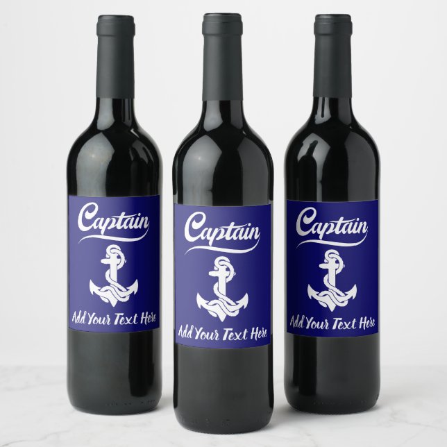 Captain Sailboat Anchor Nautical Design Wine Label (Bottles)