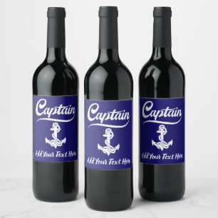 Captain Sailboat Anchor Nautical Design Wine Label
