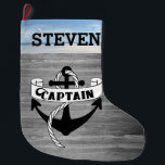 Captain Sailing Anchor Sailor Beach Name Nautical Large Christmas Stocking<br><div class="desc">A sailing themed Christmas stocking for the sailor in your life. This design features an anchor with a Captain banner.  Personalize the name ====DESIGN TIP===== Hit the CUSTOMIZE button to resize the text for longer or shorter names.</div>